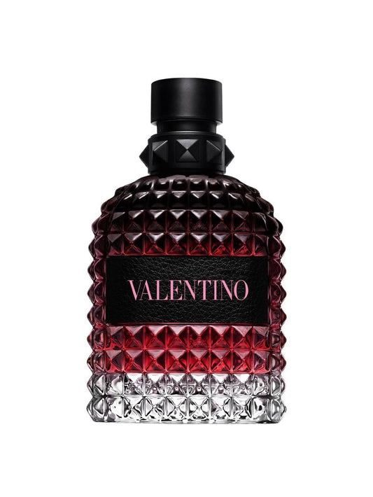 Frasco del perfume Valentino Uomo Born in Roma Intense 100ml, fragancia masculina sofisticada con notas de vainilla, lavanda y ámbar.